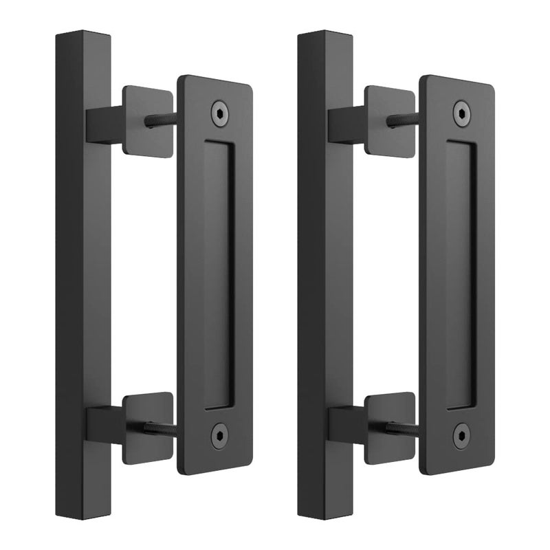 SKYSEN 2 Pack 12" Barn Door Handles, Sliding barn Door Pull Handle, No Gap Flat Plate Design- Heavy Duty- Square- Easy to Install- Matt Black (685-2) - Image 1